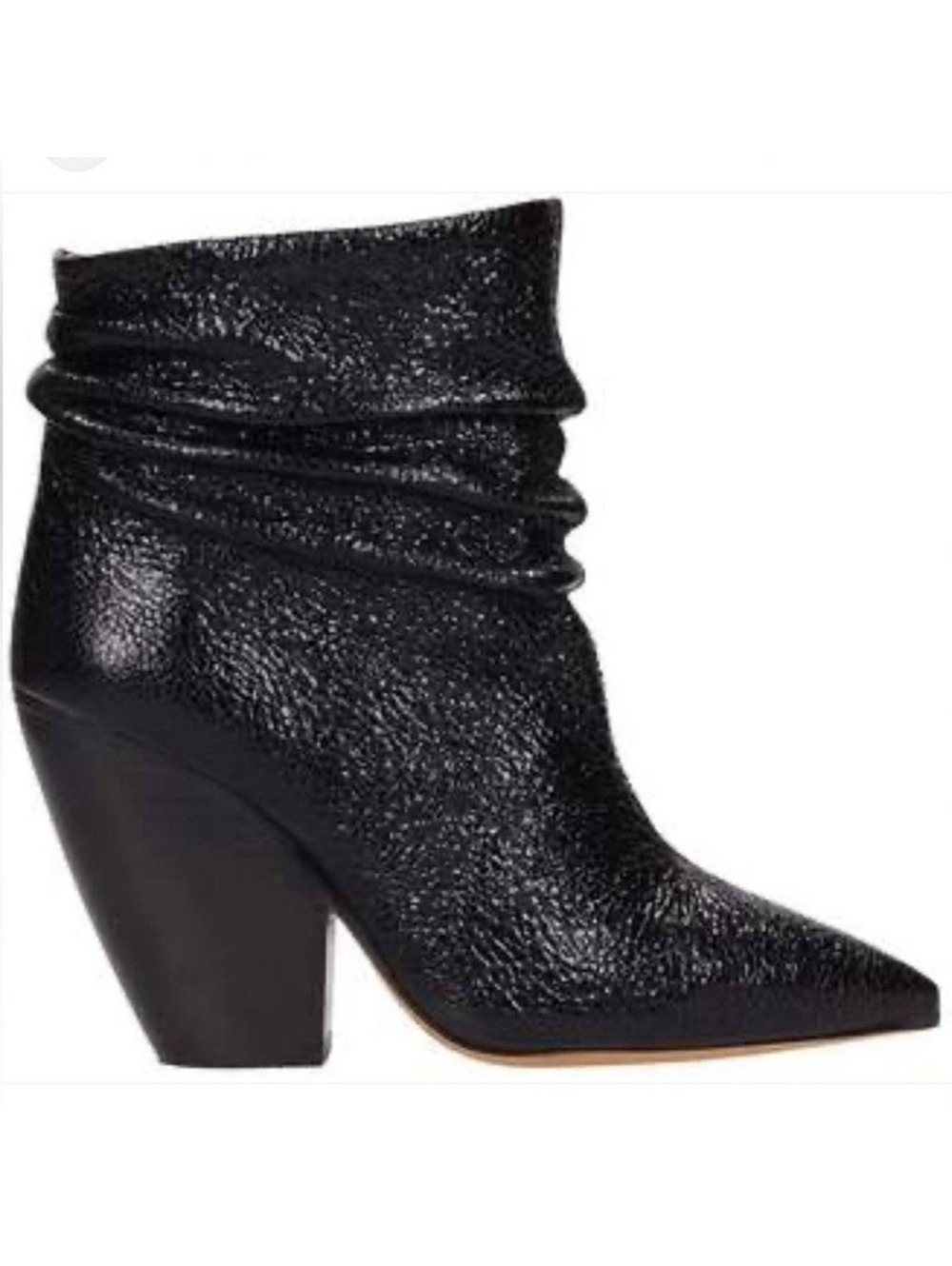IRO Black Ruched Leather Slouchy Pointed Toe Ankle Boots Cone Heel Size 7